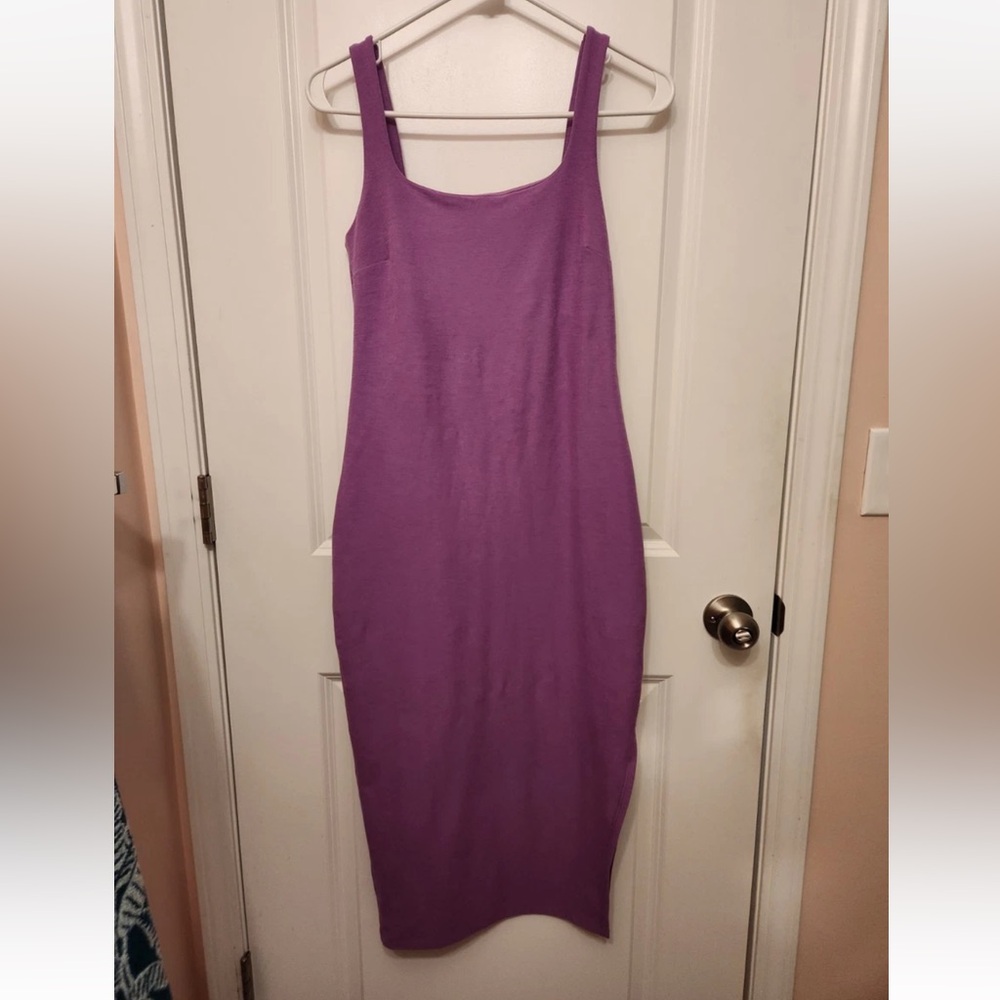 Beyond Yoga Spacedye Icon Midi Dress Size S, Square Neck, Bodycon, Bright Iris